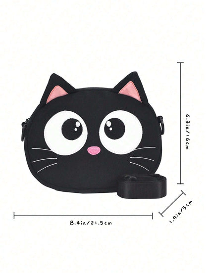 New Cute Cartoon Shoulder Bag Big Eyed Black Cat Messenger Bag For Women  And Versatile Student Storage Coin Purse Bag