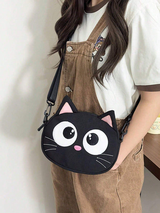 New Cute Cartoon Shoulder Bag Big Eyed Black Cat Messenger Bag For Women  And Versatile Student Storage Coin Purse Bag
