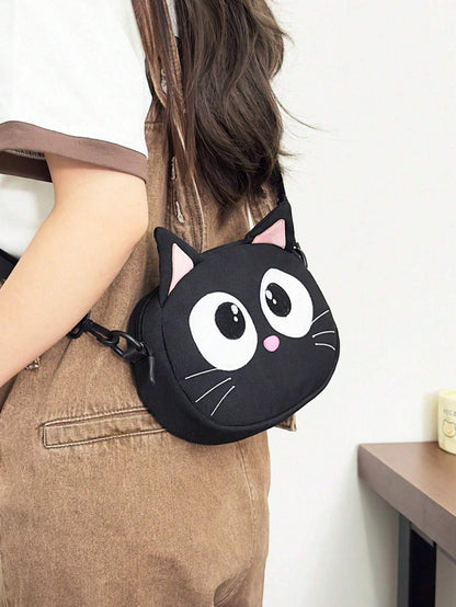 New Cute Cartoon Shoulder Bag Big Eyed Black Cat Messenger Bag For Women  And Versatile Student Storage Coin Purse Bag